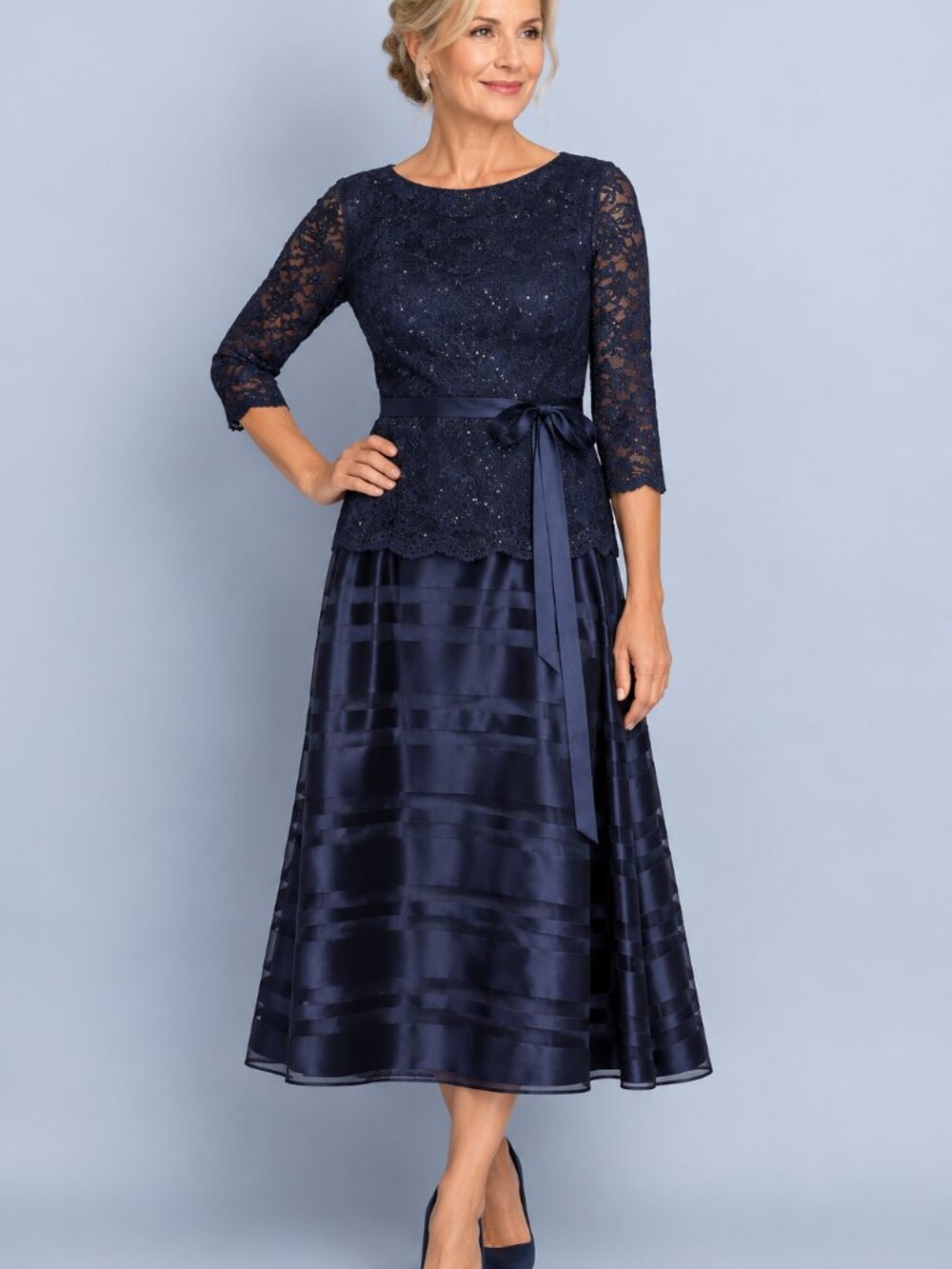 Stunning Alex Evenings navy blue lace and sequin dress, size 10, NEW WITH TAGS!